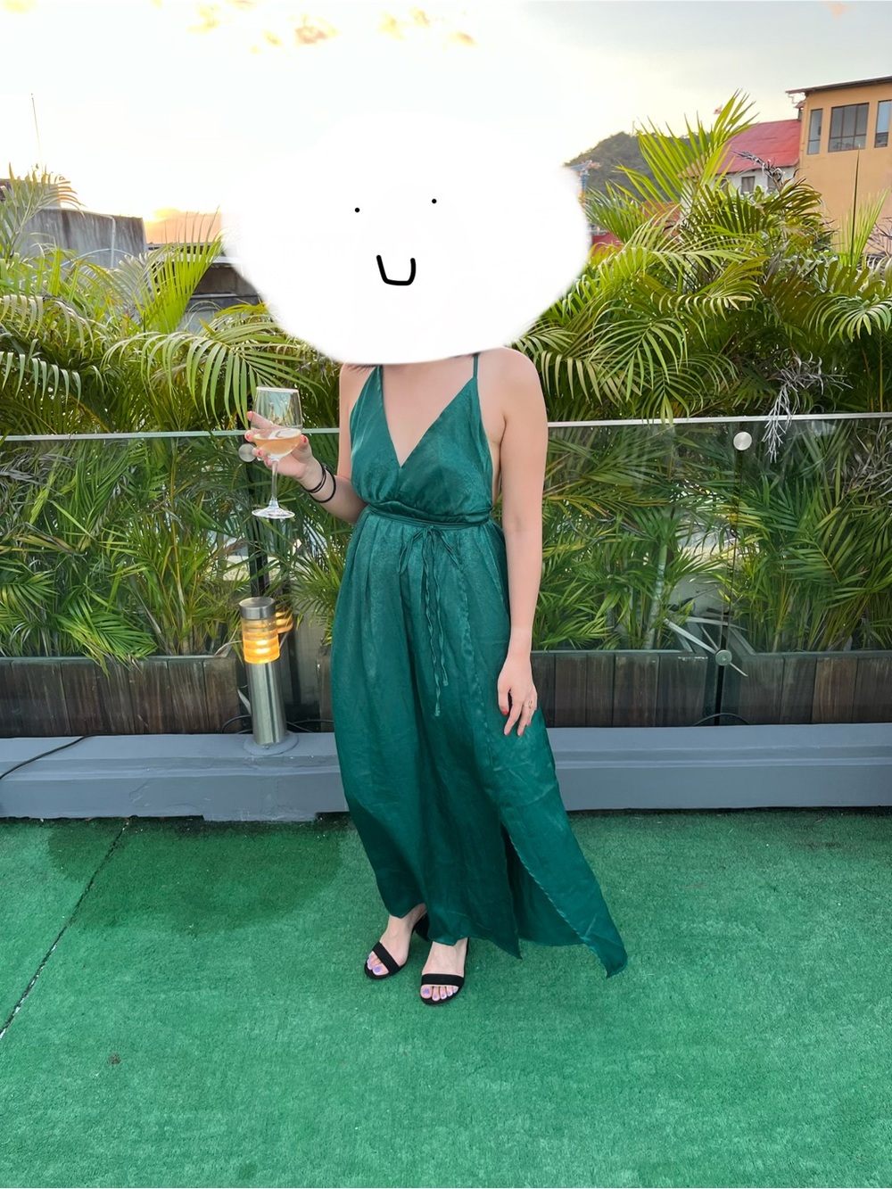 Emerald Green deep V strappy open back Maxi Dress